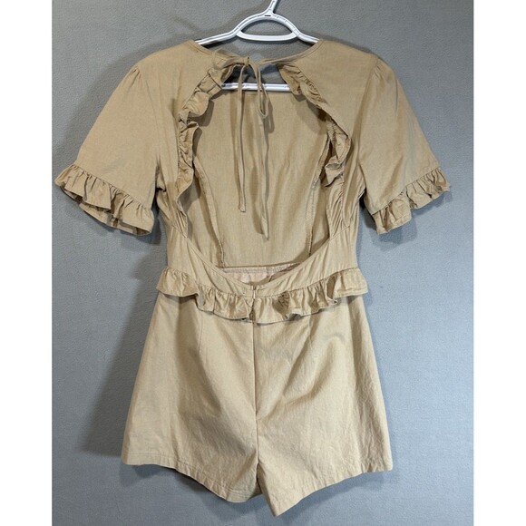 Nasty Gal Backless Romper Womens Size 6 We’ll Back It Ruffle Brown Boho Beachy - Picture 5 of 10
